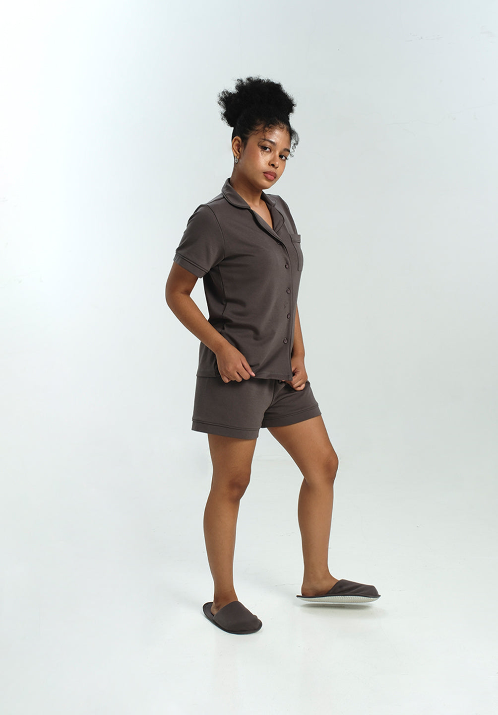 Women Cotton Button Pyjamas Short Pants in Charcoal