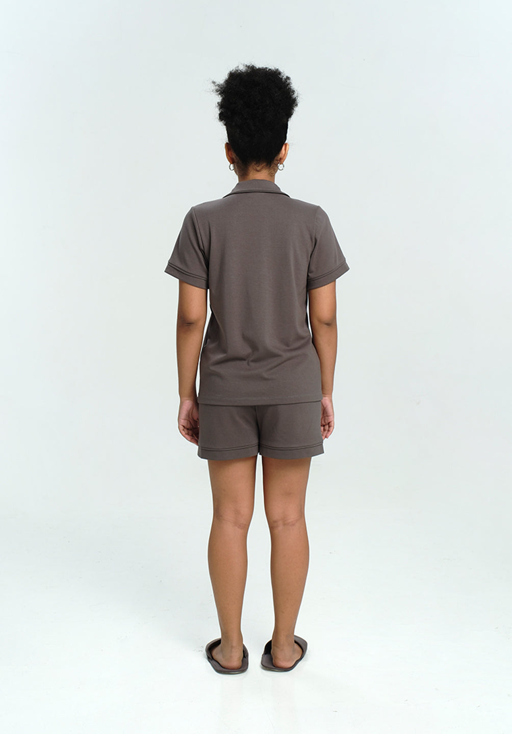 Women Cotton Button Pyjamas Short Pants in Charcoal