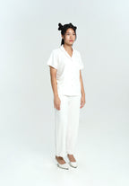 Women Cotton Button Pyjamas Long Pants in Milk