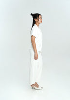 Women Cotton Button Pyjamas Long Pants in Milk