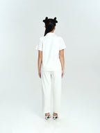 Women Cotton Button Pyjamas Long Pants in Milk