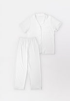 Women Cotton Button Pyjamas Long Pants in Milk