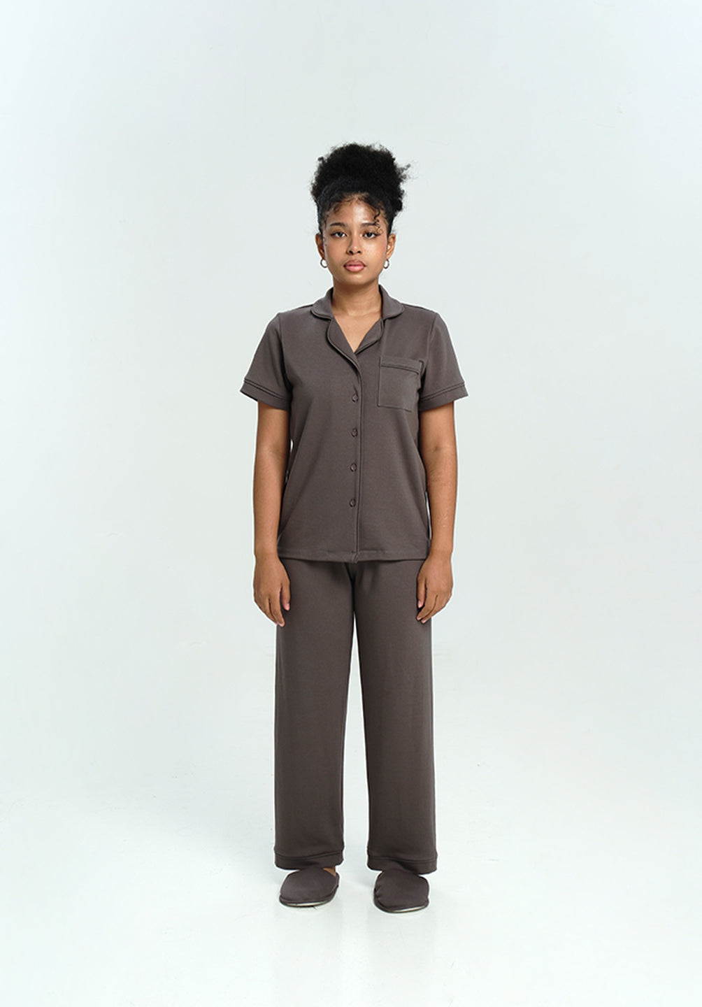 Women Cotton Button Pyjamas Long Pants in Charcoal - SALIE