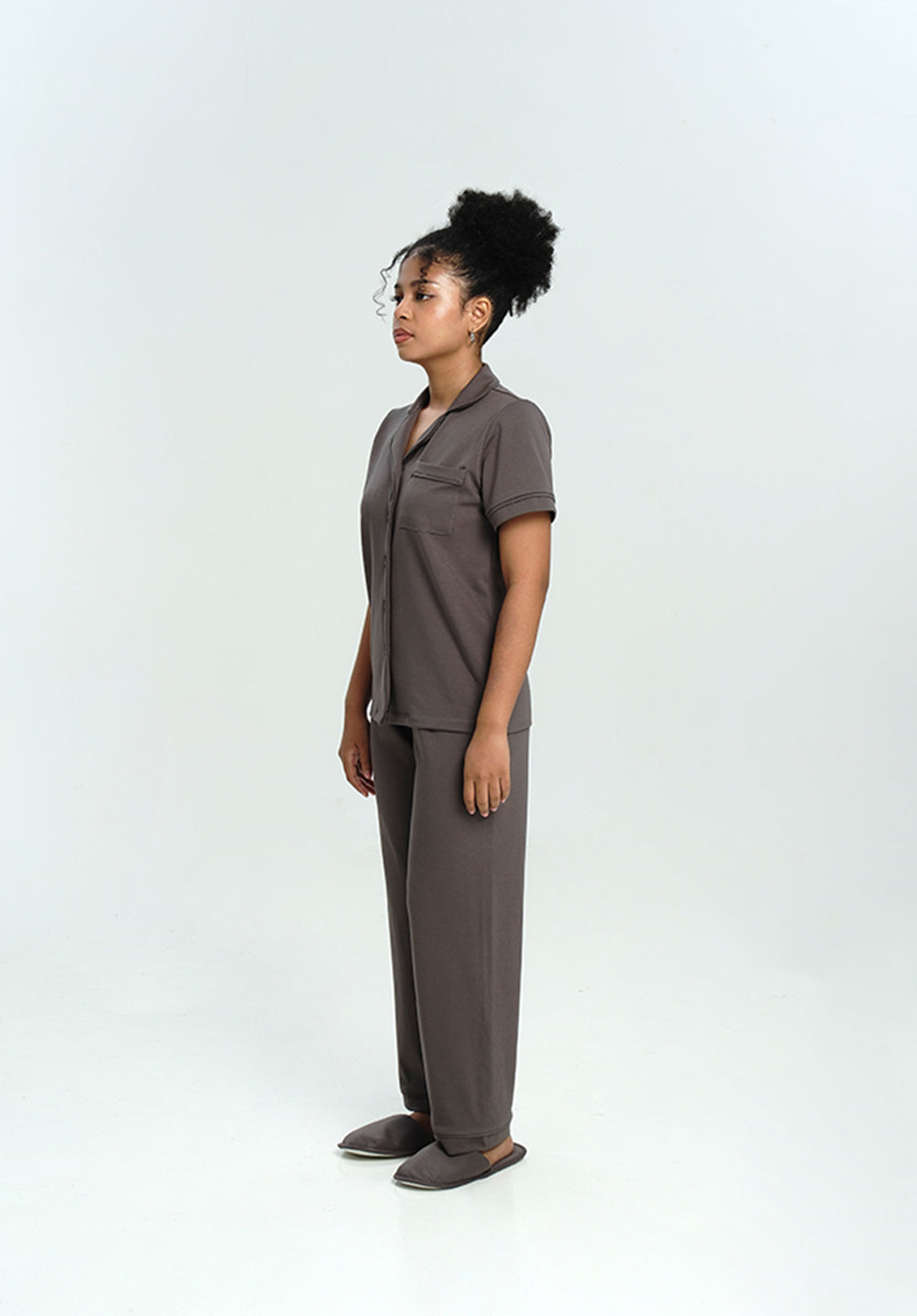 Women Cotton Button Pyjamas Long Pants in Charcoal - SALIE