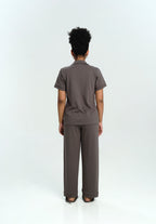 Women Cotton Button Pyjamas Long Pants in Charcoal - SALIE