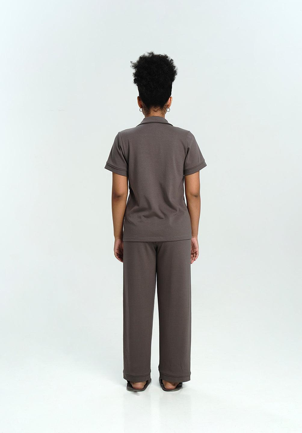 Women Cotton Button Pyjamas Long Pants in Charcoal - SALIE