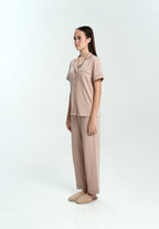 Women Cotton Button Pyjamas Long Pants in Taupe