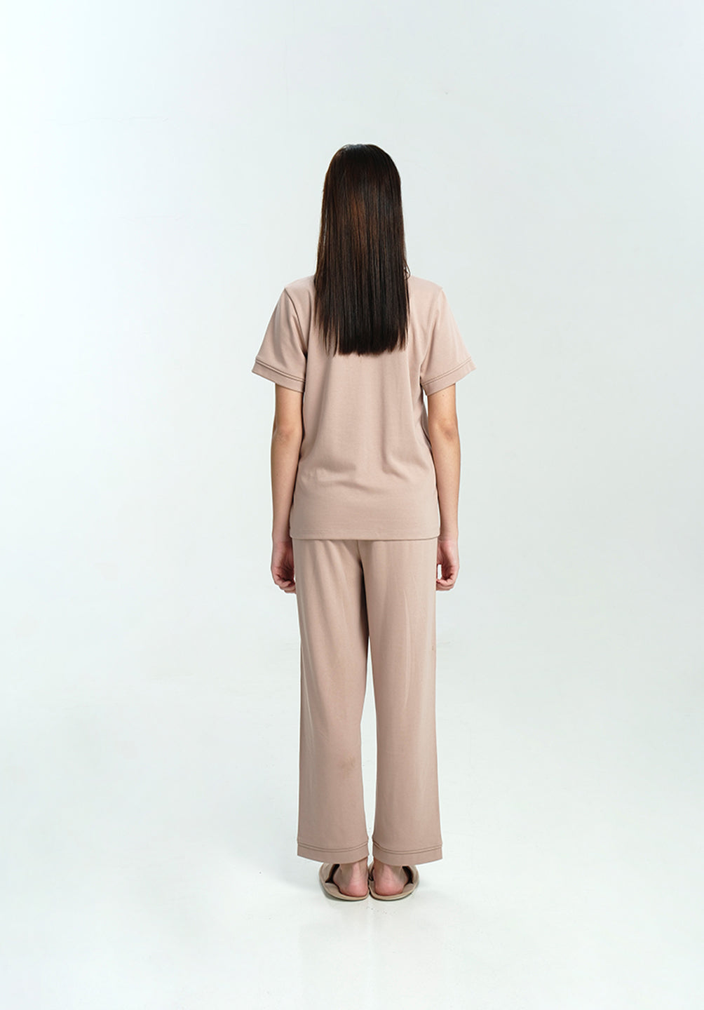 Women Cotton Button Pyjamas Long Pants in Taupe