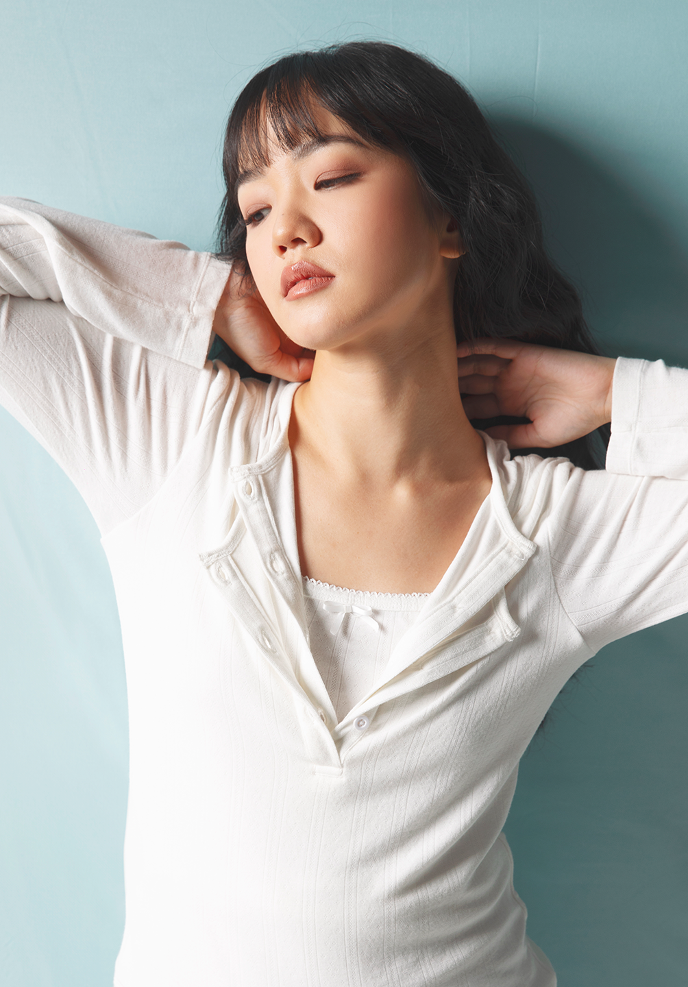 SALIE X Elxi Elvina - Bamboo Pointelle Long Sleeves Top in Opal White